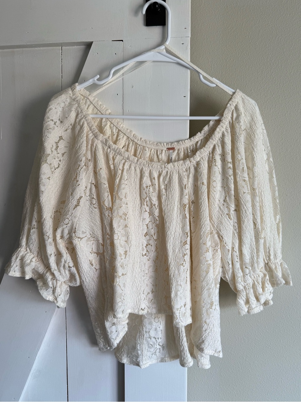 FREE PEOPLE Stace Ivory Lace Off-Shoulder Peasant Blouse
